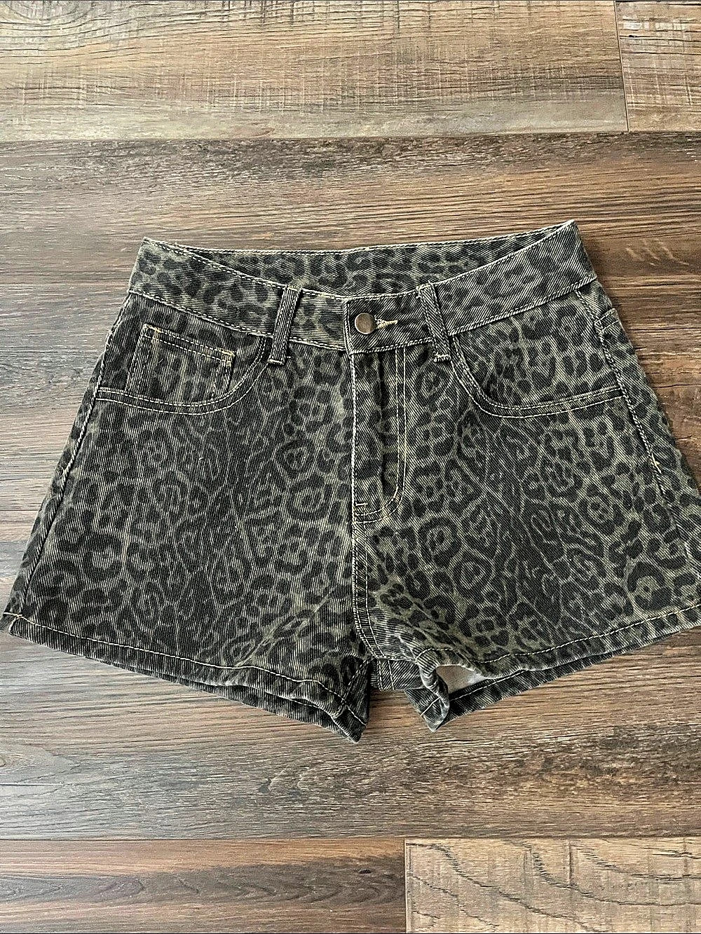 Leopard Print Denim Shorts